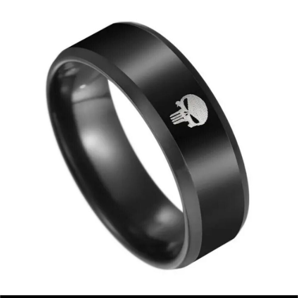 PUNISHER skull black band ring